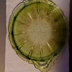 Jeanette GREEN  glass cherry blossom cake plate